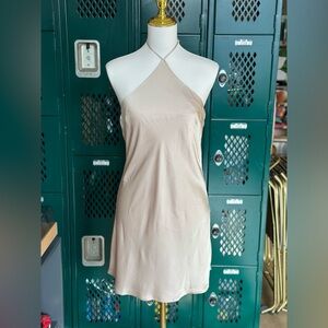 Forever 21 satin shiny taupe nude mini dress M